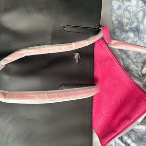 Lacoste Black Tote with Pink Accents
